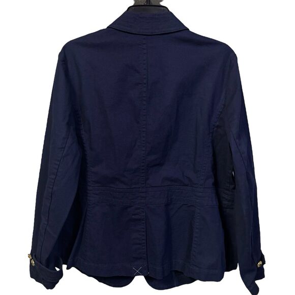 Talbots Utility Military Jacket Coat 16W Blue Canvas Gold Buttons Preppy Capsule - Picture 2 of 7